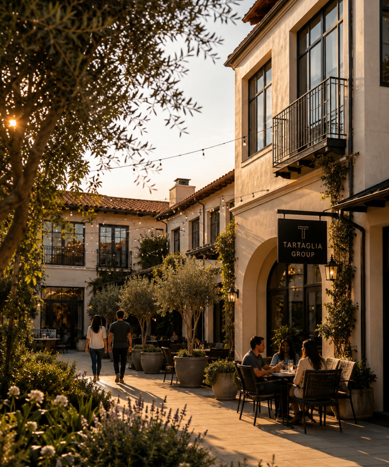 Golden hour in a Mediterranean courtyard